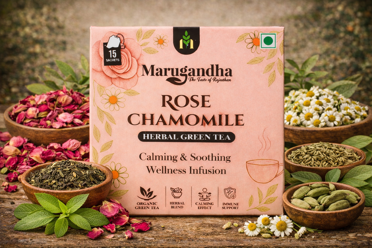 Rose Chamomile Herbal Green Tea